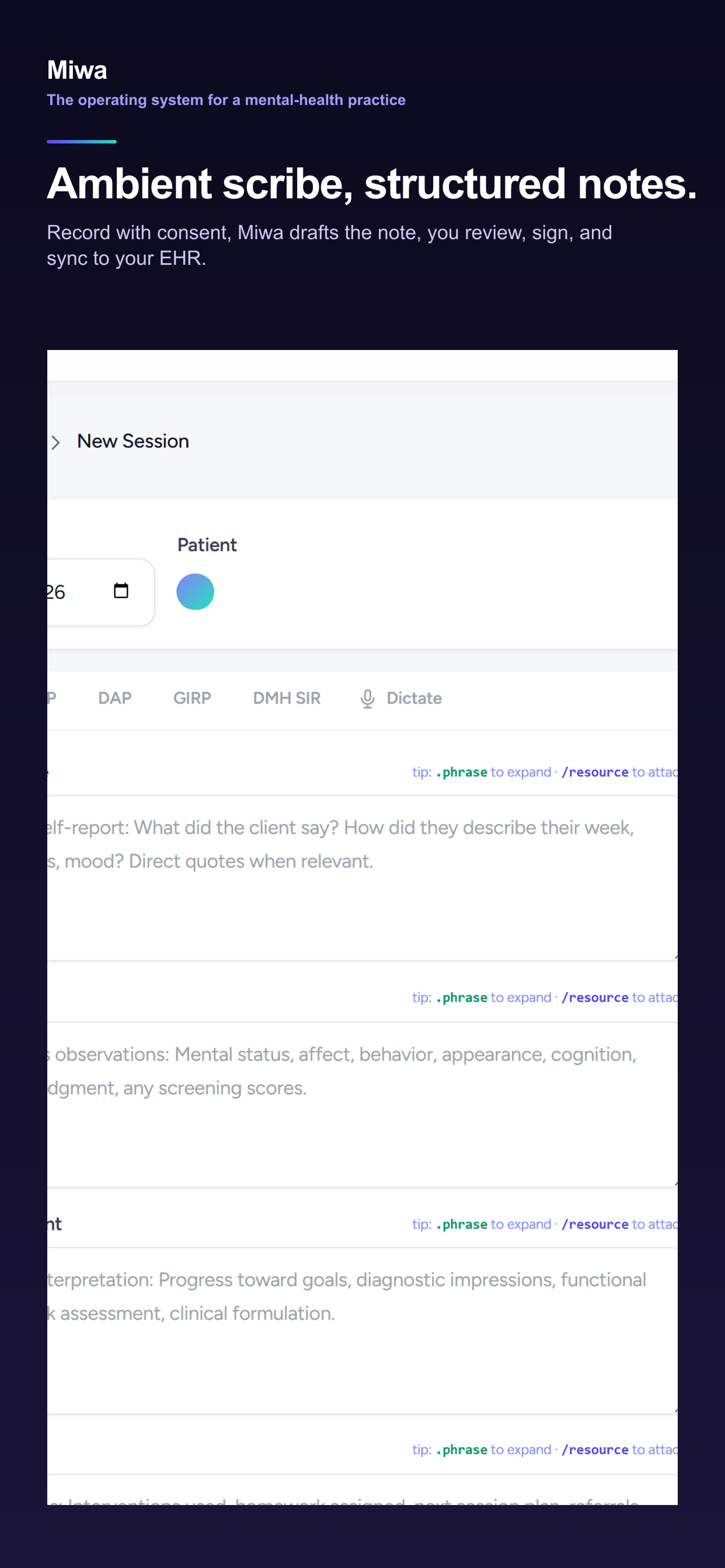 Ambient scribe, structured notes.
